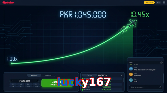 Main screen of Lucky167 aviator page for PK players