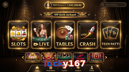 Main screen of Lucky167 casino page for PK players