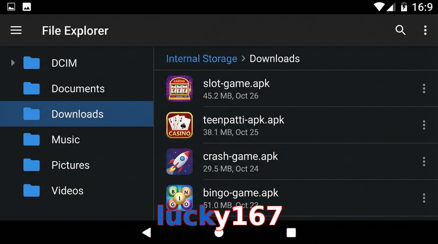 Main screen of Lucky167 gameapk page for PK players