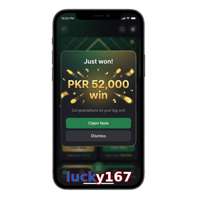 Main screen of Lucky167 win page for PK players